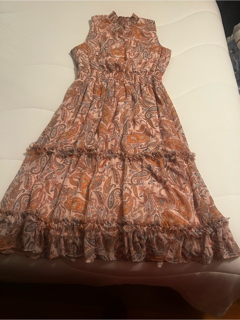 Girls Pink Paisley Tiered Ruffle Dress